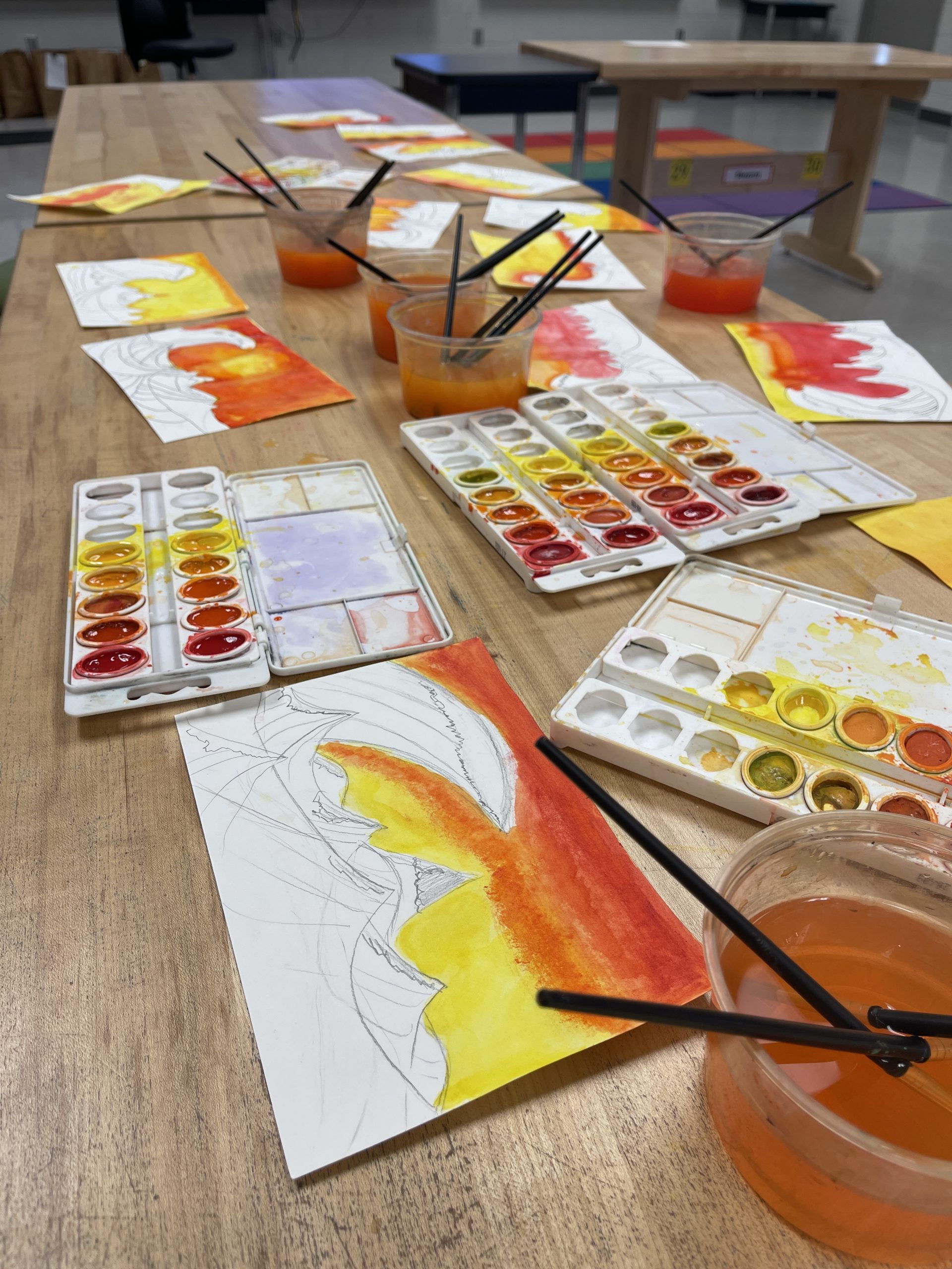 Exploring warm colors for The Great Wave Hokusai Elementary Art Project